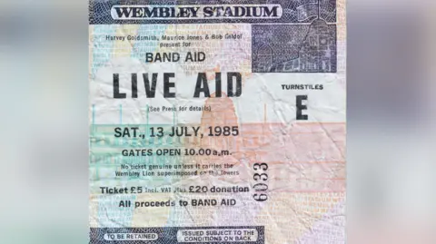 Sue Goddard Sue Goddard's Live Aid ticket for the concert which was held on 13th July, 1985. 