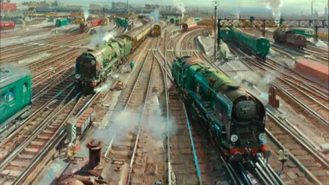 National Railway Museum / Science & Society Picture Library A painting of steam trains at Clapham Junction
